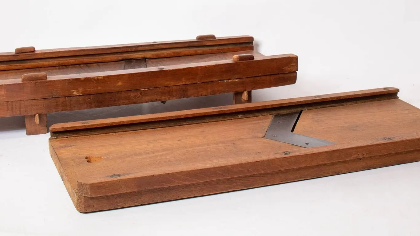 TWO WOODEN KRAUT CUTTERS 36" W., 13" L.