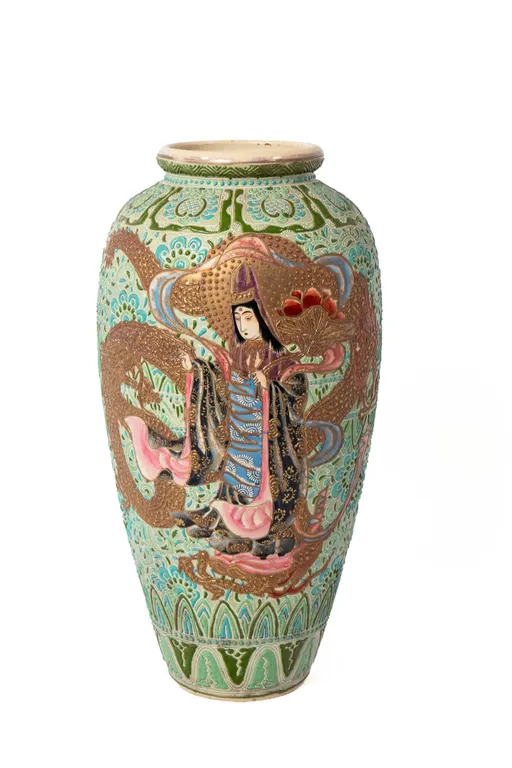 HAND PAINTED TALL CHINESE VASE 19" H.