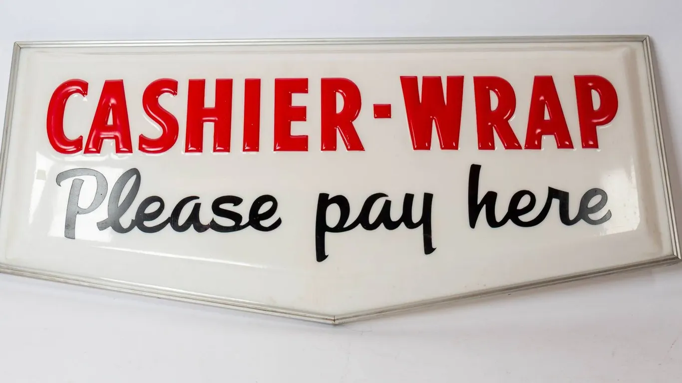 CASHIER-WRAP PLEASE PAY HERE SIGN.
