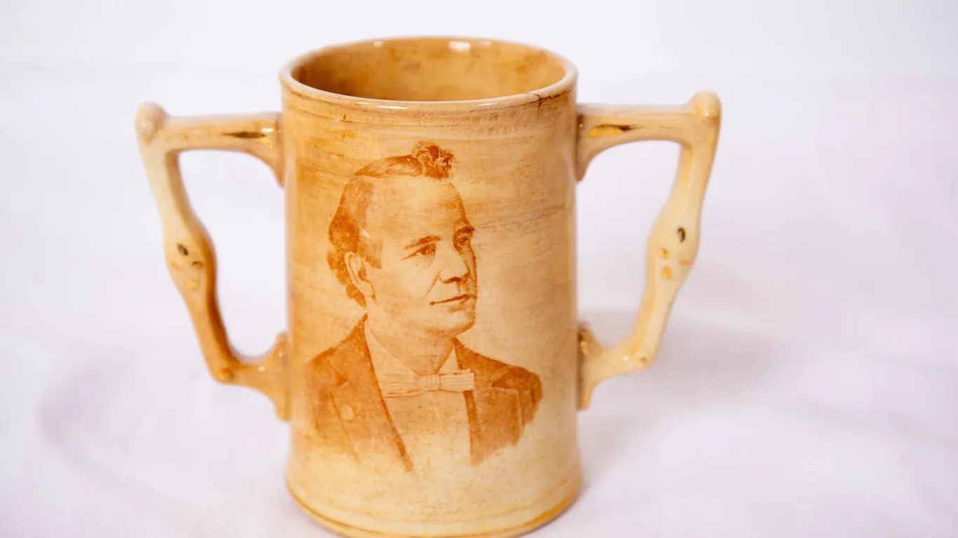 AMERICAN IRONSTONE TROPHY CUP WITH WILLIAM MCKINLEY AND WILLIAM JENNINGS BRYAN, 5'H.