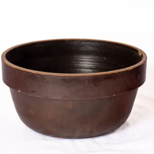 ANTIQUE BROWN GLAZED STONEWARE BOWL 7" H., 13" W.