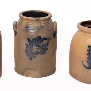 THREE STONEWARE PIECES INCLUDING SALT GLAZED STONEWARE 10" H.