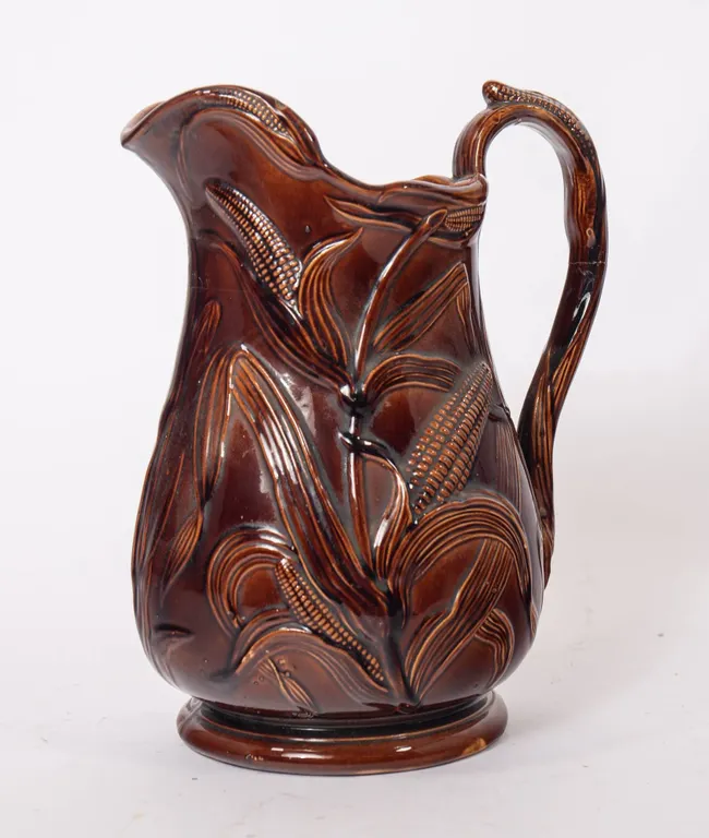 LARGE ROCKINGHAM GLAZED PITCHER 13" H.