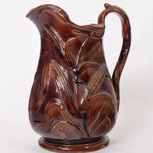 LARGE ROCKINGHAM GLAZED PITCHER 13" H.