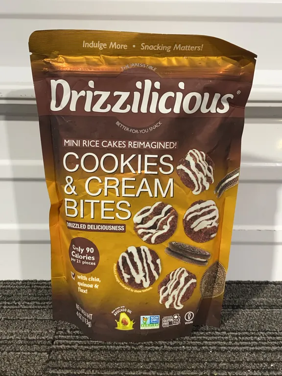 *NEW* Drizzilicious Cookies & Cream Mini Rice Cake Bites, 4 Oz - Best By: 2/2/2027