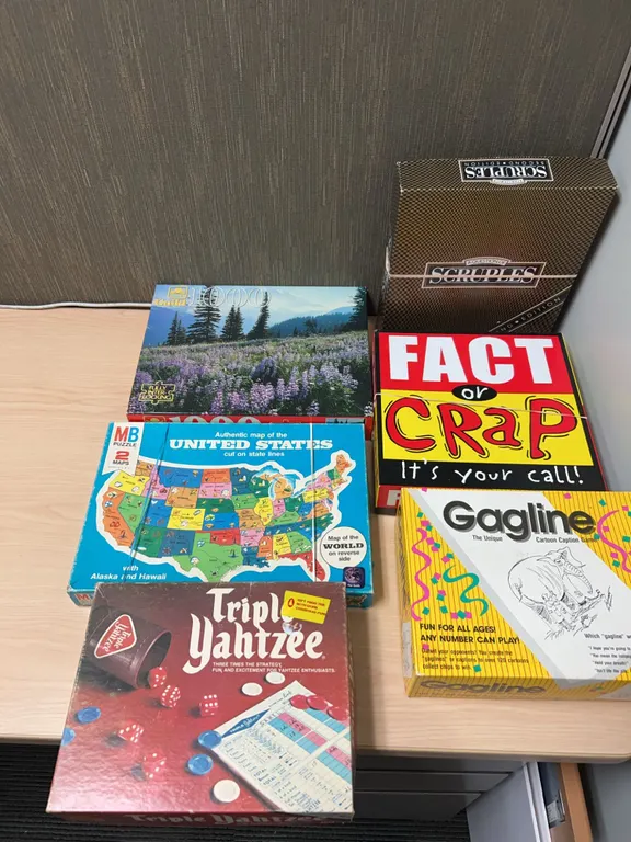 Board Game and Puzzle Lot with Fact or Crap, Yahtzee