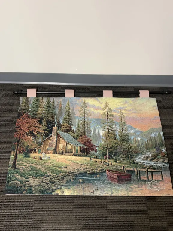 Thomas Kinkade Woven Cabin Wall Tapestry with Hanging Rod