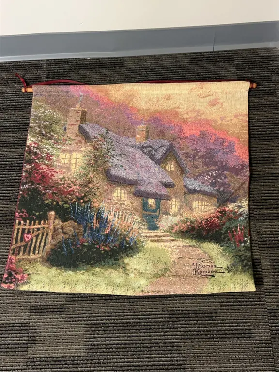 Thomas Kinkade Cottage Scene Tapestry Wall Hanging