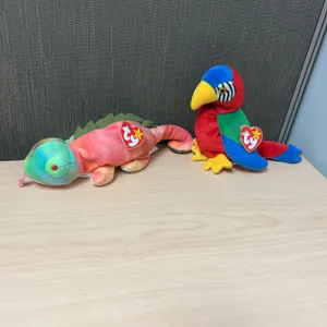 Ty Beanie Babies Iggy Lizard and Jabber Parrot Set