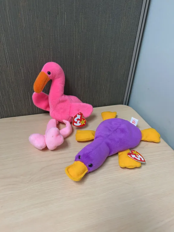 Ty Beanie Babies Pinky Flamingo and Patti Platypus Plush Toys