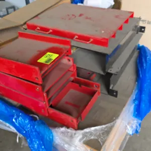 Rotary RJ7000Y rolling jack. Includes assorted mounting brackets, adapters, and accessories packaged in two boxes. Steel construction with red and bla