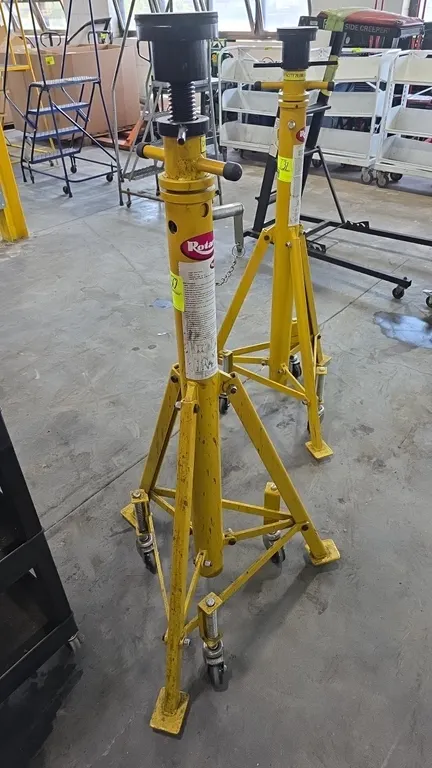 Rotary RS20S portable support stand. Features 20,000 lb capacity, threaded screw fine height adjustment, and locking pin. Height adjustment range: 56"