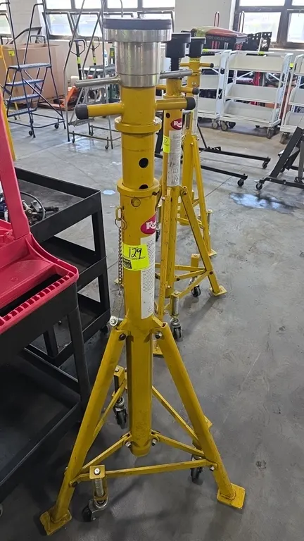 Rotary RS18 portable support stand. Features an 18,000 lb capacity, pin-style coarse adjustment with threaded fine adjustment, rubberized contact pad,