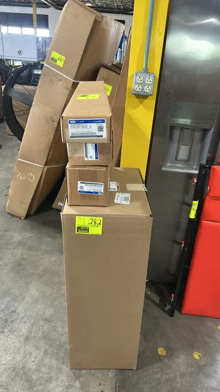 Ford and Motorcraft OEM automotive parts lot. Includes (1) HC3Z-2551728-AC passenger-side upper roof molding, (2) CK4Z-5427936-J fuel filler door hous