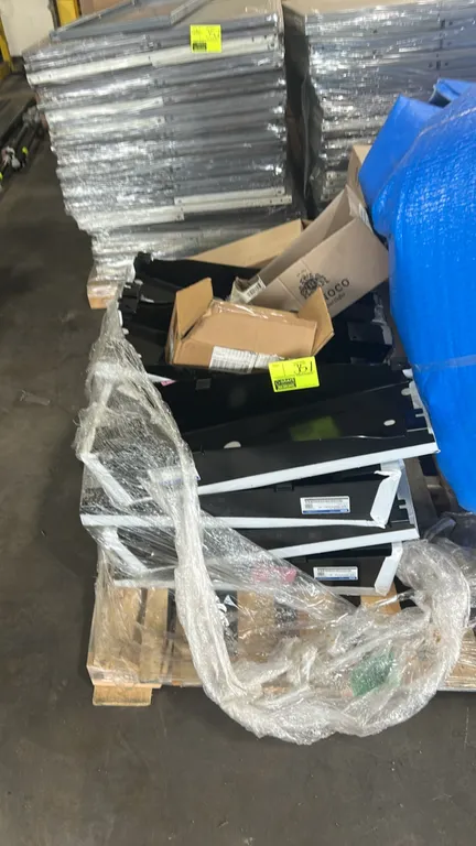 Pallet lot of Genuine Ford LB5Z-78047A18-AC OEM front console support brackets. Features black coated metal construction.