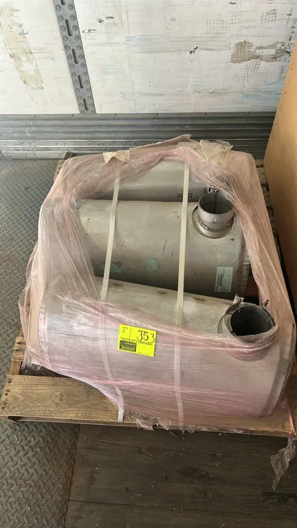 Navistar International stainless steel insulated exhaust muffler assemblies. Part number: 3566365C2. OEM number: 28336J. Features stainless steel cons