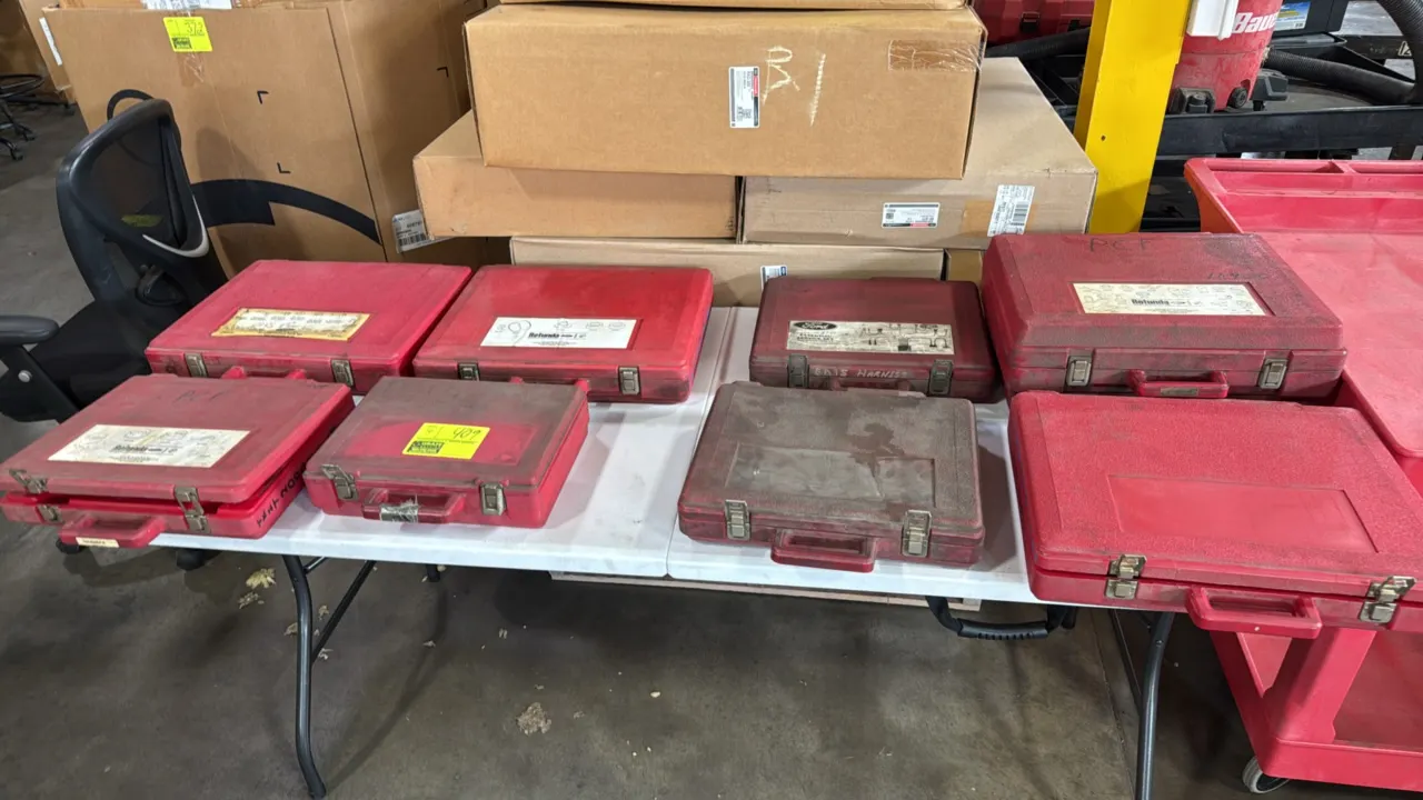 Ford Rotunda essential special service tool sets. Assorted automotive service kits include transmission tester with cables, diagnostic harnesses, seal