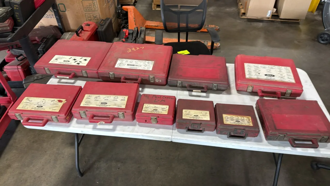 Ford Rotunda essential special service tool sets. Assorted automotive specialty tooling including mechanical installers, pullers, adapters, diagnostic