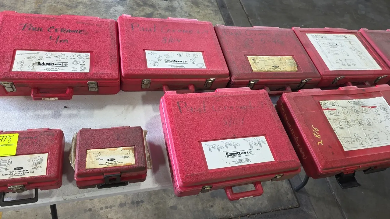 Ford Rotunda essential special service tool sets. Assorted kits include TKIT-2006C-LM, TKIT-2005U-M, TKIT-1993-FLM/LM, TKIT-1996-LM/M, 014-00950 EEC-V