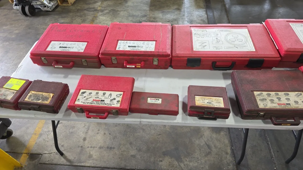 Ford Rotunda essential special service tool sets. Includes assorted automotive specialty service tools for steering, transmission, suspension bushing,
