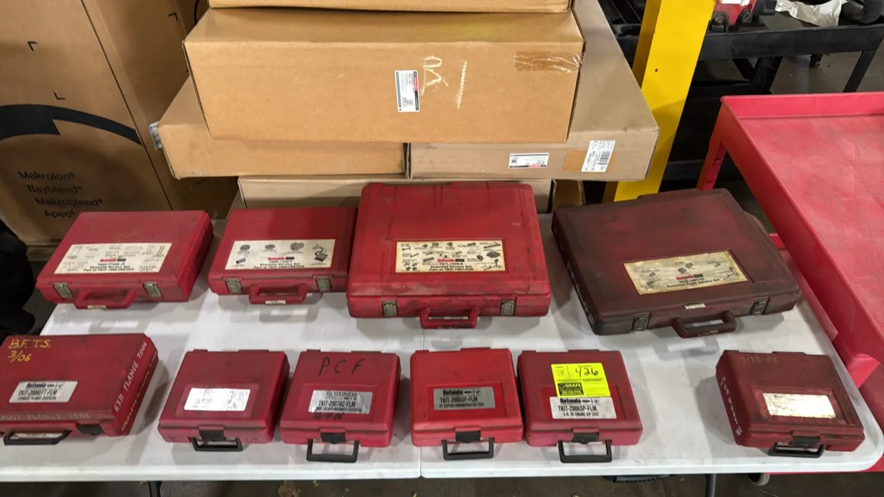 Ford Rotunda essential special service tool sets. Assorted automotive specialty service kits housed in molded red plastic cases. Includes bearing and