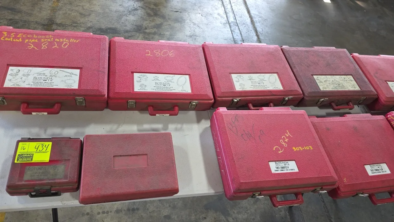 Ford Rotunda essential special service tool sets. Assorted automotive specialty service kits including injector removal, clutch service tools, seal in