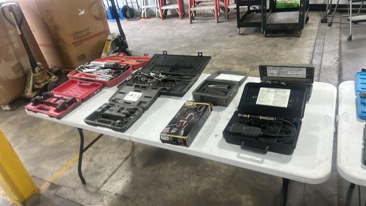 OTC, Klein Tools, ATD, and assorted automotive specialty tool sets. Includes OTC 3880X video scope, OTC 6502 flaring kit, OTC 7830A pulley set, Klein