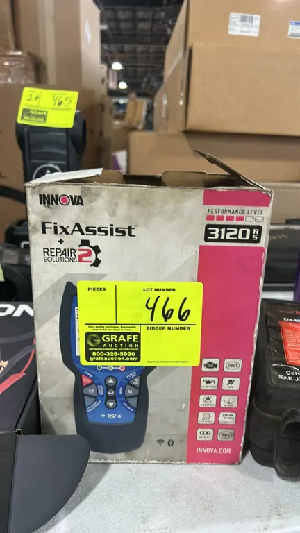 Innova FixAssist 3120RS OBD2 diagnostic scan tool. Features digital display screen, keypad controls, Wi-Fi and Bluetooth connectivity, and RepairSolut