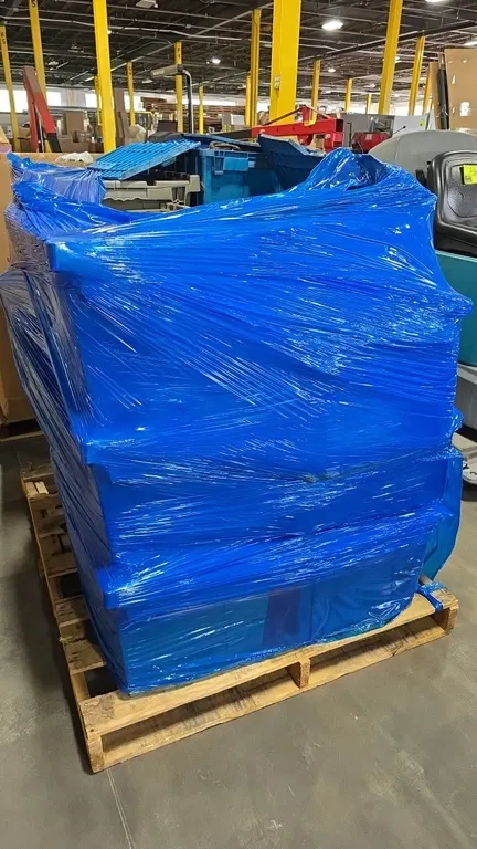 Pallet of assorted tools and parts. Includes specialty diesel engine service tools, pullers, wiring harness, and hardware stored in hinged-lid poly to