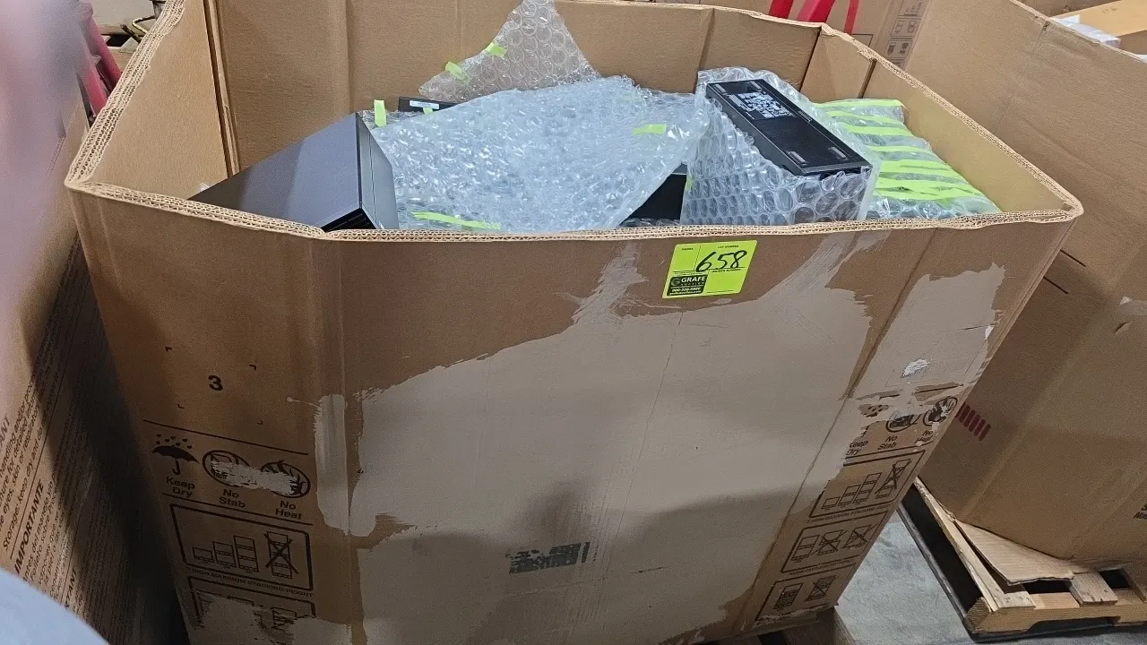 Assorted Dell desktop computer towers. Includes OptiPlex 3060 SFF and Dell Pro Slim models. Contained in a 30" x 50" x 38" gaylord box. Electrical: 10