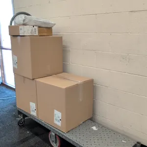Metal 6-wheel U-boat platform cart. Features diamond plate deck and single tubular end handle. 5'L. Mounted on 6 wheels with center-tilt configuration