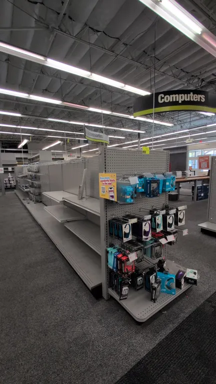 72'L of Madix gondola shelving. 60"H uprights with 18"D and 22"D base shelves. Features gray finish, pegboard backing, and adjustable upper shelves. C