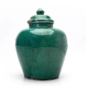 CHINESE EMERALD GREEN GLAZED COVERED JAR