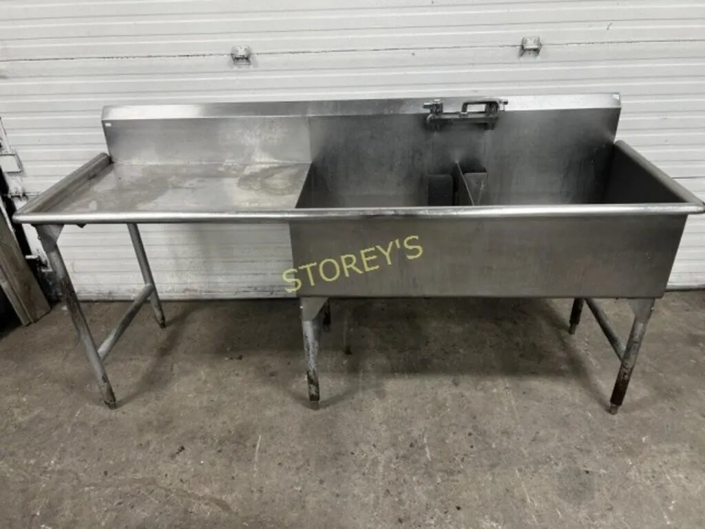 S/S Dbl Well Sink w/ Left Drain Board ~84 x 28