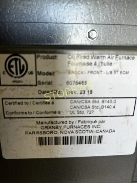 BNEW Brock Oil Fired Warm Air Furnace