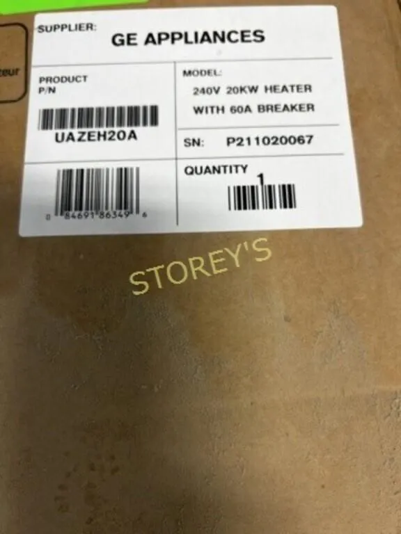 NEW GE 240v, 20KW Heater w/ 60A Breaker