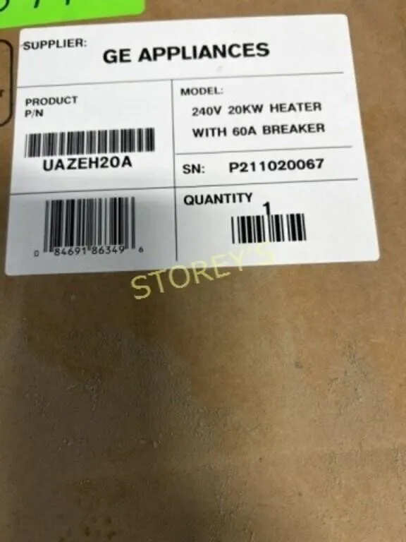 NEW GE 240v, 20KW Heater w/ 60A Breaker
