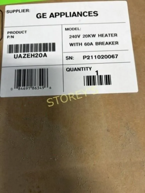 NEW GE 240v, 20KW Heater w/ 60A Breaker