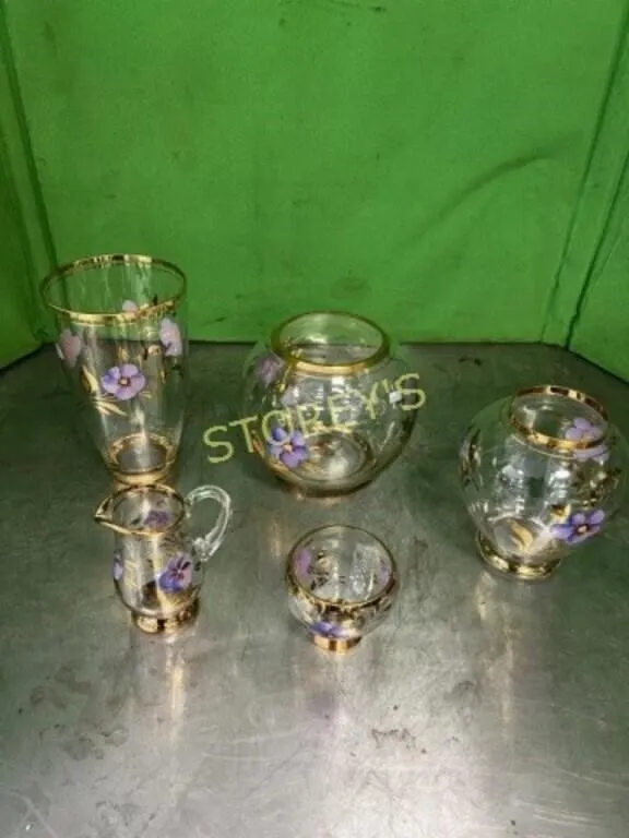 5 Pieces of Floral Coloured Glass