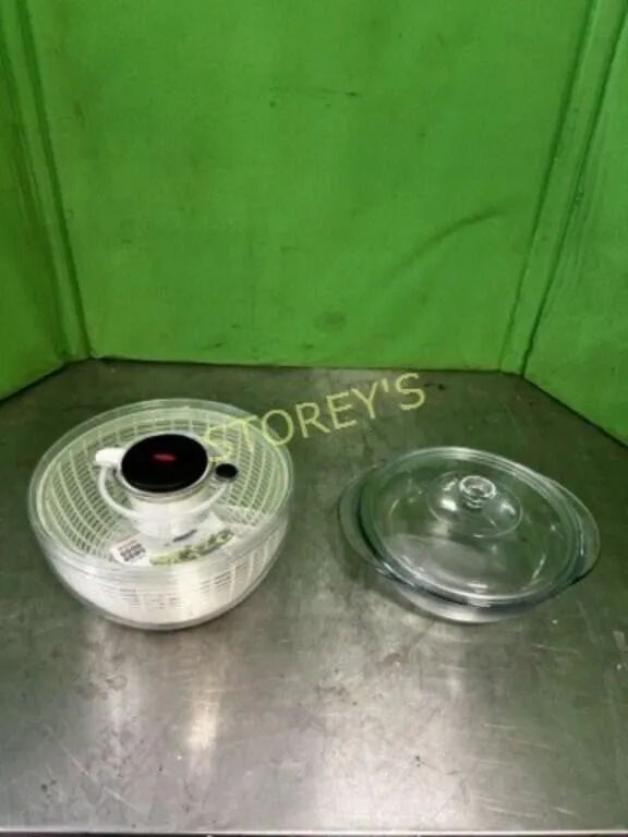 Glass Bowl w/ Lid & Salad Spinner