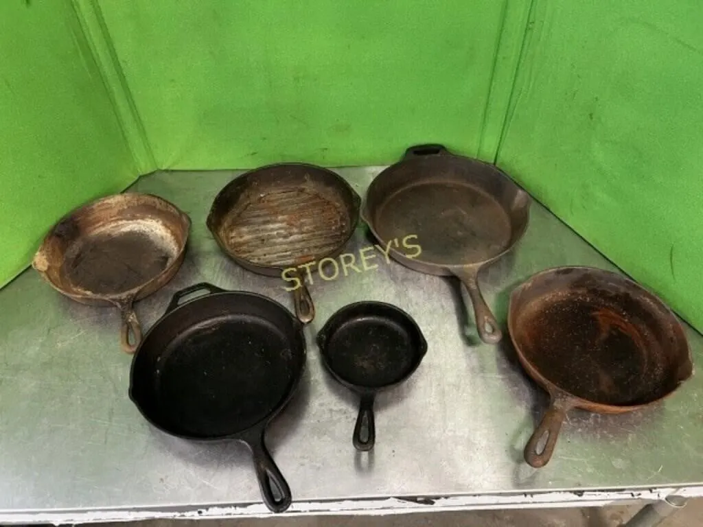 6 Cast Iron Frying Pans