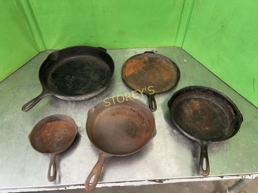 5 Asst Cast Iron Frying Pans