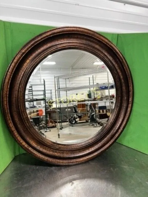 Framed 36" Round Bevelled Glass Mirror