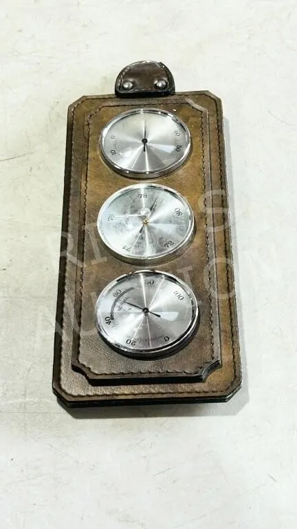 German weather station on leather - 5" w x 13" L