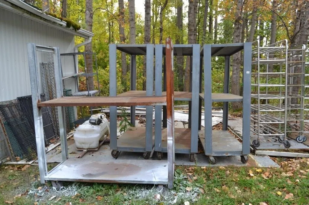 4 metal storage shelves
