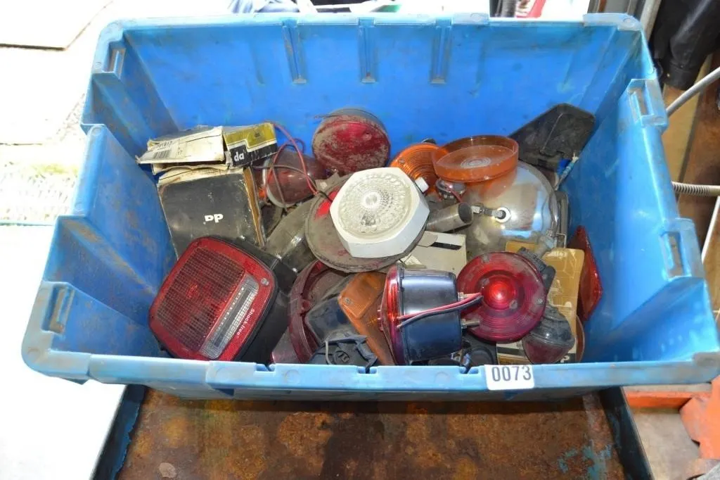 assorted tail lights, includes blue bin