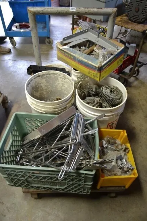 Cart with screws, hangers, nails