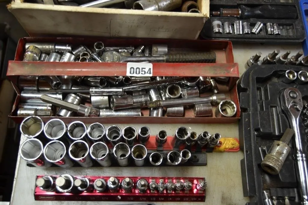 Large assortment of sockets and ratches