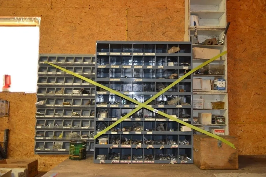 Bins of sorted nuts and bolts