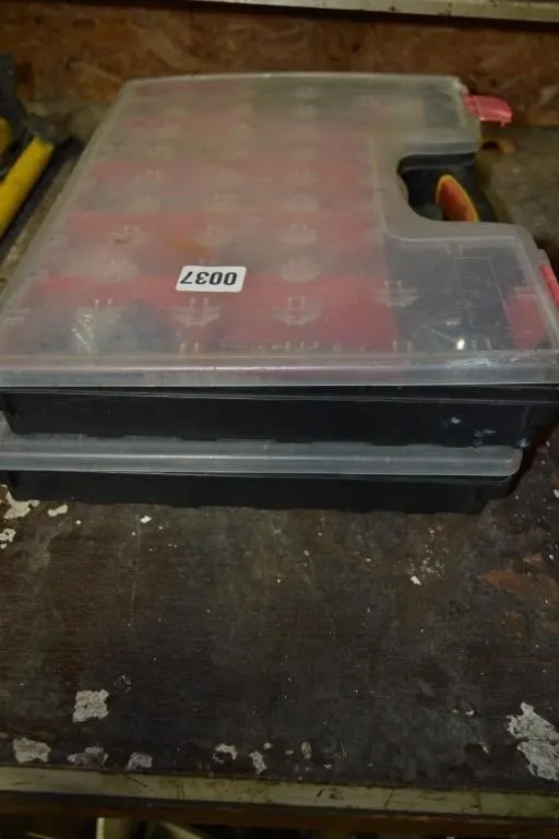Two large cases of screws, nuts and bolts